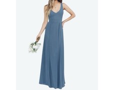 Show Me Your Mumu Jen Formal Maxi Dress Size M Open Back Slate Blue Chiffon