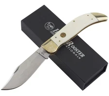 Hen & Rooster Large Folding Knife White Smooth Bone Handle Folder
