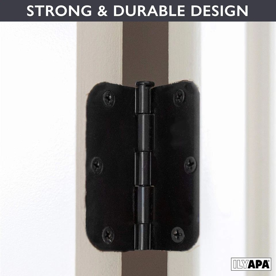 Paquete de 18 bisagras de puerta planas negras - bisagras interiores de 3 1/2" x 3 1/2" pulgadas Foto 4 de 4