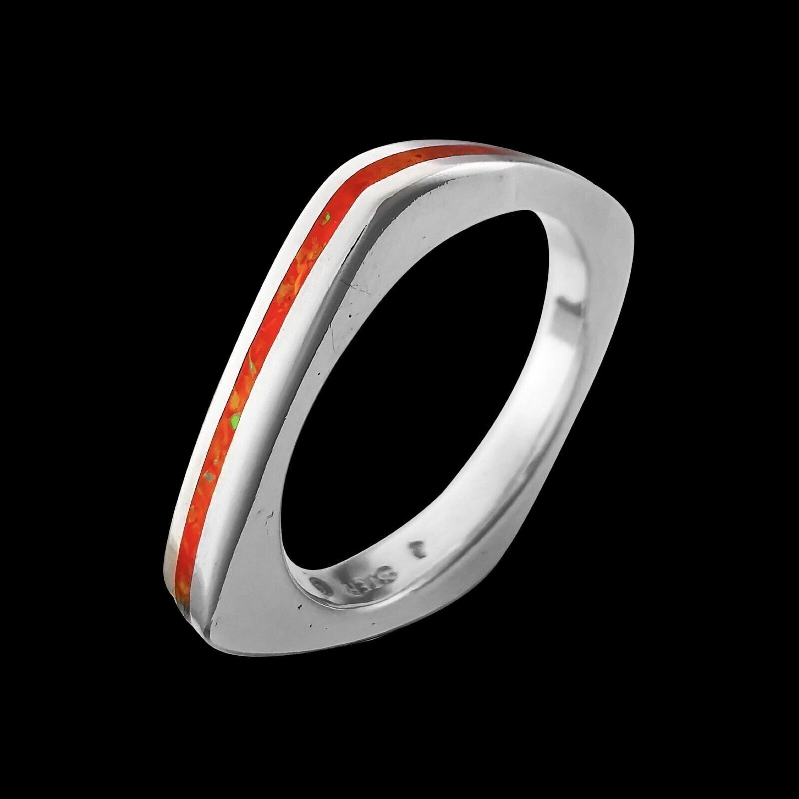 Square Opal Stacking Ring • 925 Sterling Silver • Navajo Handmade • Native...