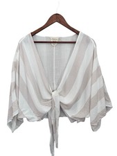 Striped Linen Blend Tie Front Crop Top Medium Boho Cottagecore