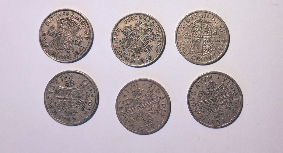 Set of 6 2/6d Half Crown Coins George VI 1947-1951 | eBay UK