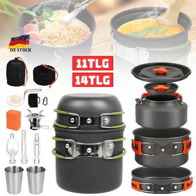 Kochtopf Camping Kochgeschirr Outdoor Töpfe Bratpfanne Kettle für 2-3Person Satz