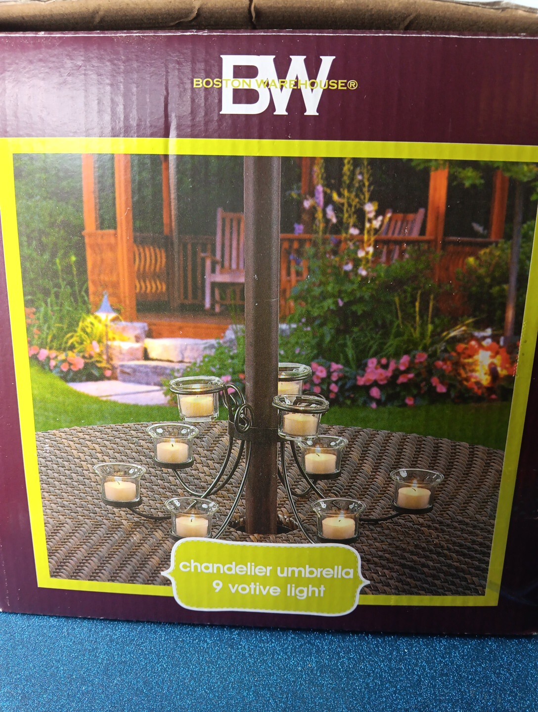 Vintage Boston Warehouse Chandelier Patio Umbrella Votive Teal Lights