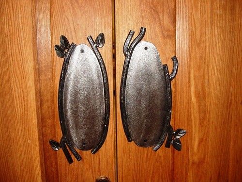 Wood Bark & Knots Wrought Iron Double Push Plates Forged by Blacksmith in USA - Picture 8 of 11