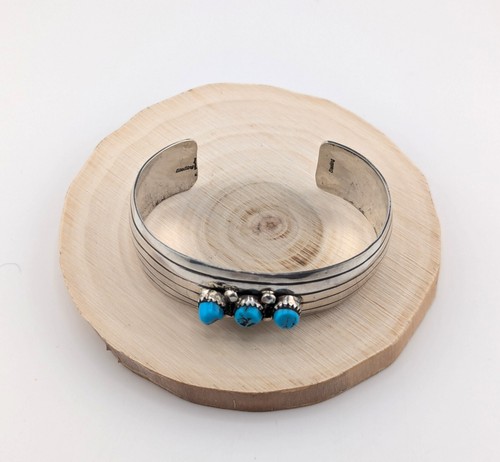 Navajo Kingman Turquoise Sterling Silver Cuff Bracelet Handmade Jewelry Sz 7** - Picture 3 of 9