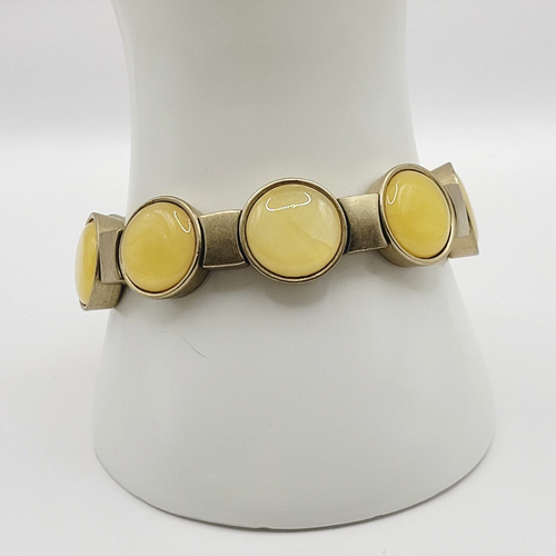 lia sophia ART DECO STYLE Gold Tone Yellow Cream Discs Circles Stretch Bracelet - Picture 6 of 23