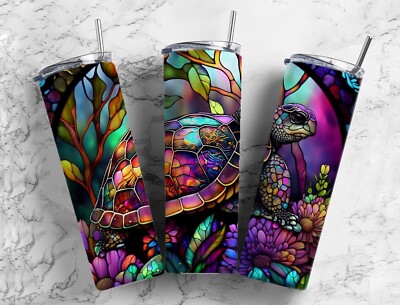 Stained Glass Turtle 20 oz Insulated Skinny Tumbler w/slide lock lid ...