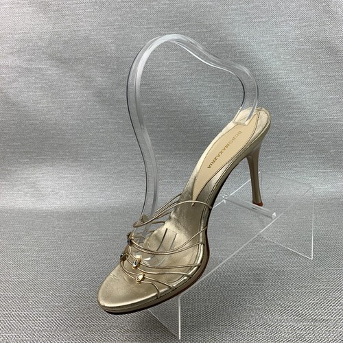 BCBG Maxazria Mule Stiletto Sandals Gold Leather Open Toe Straps Slide Size 8.5B - Picture 4 of 12