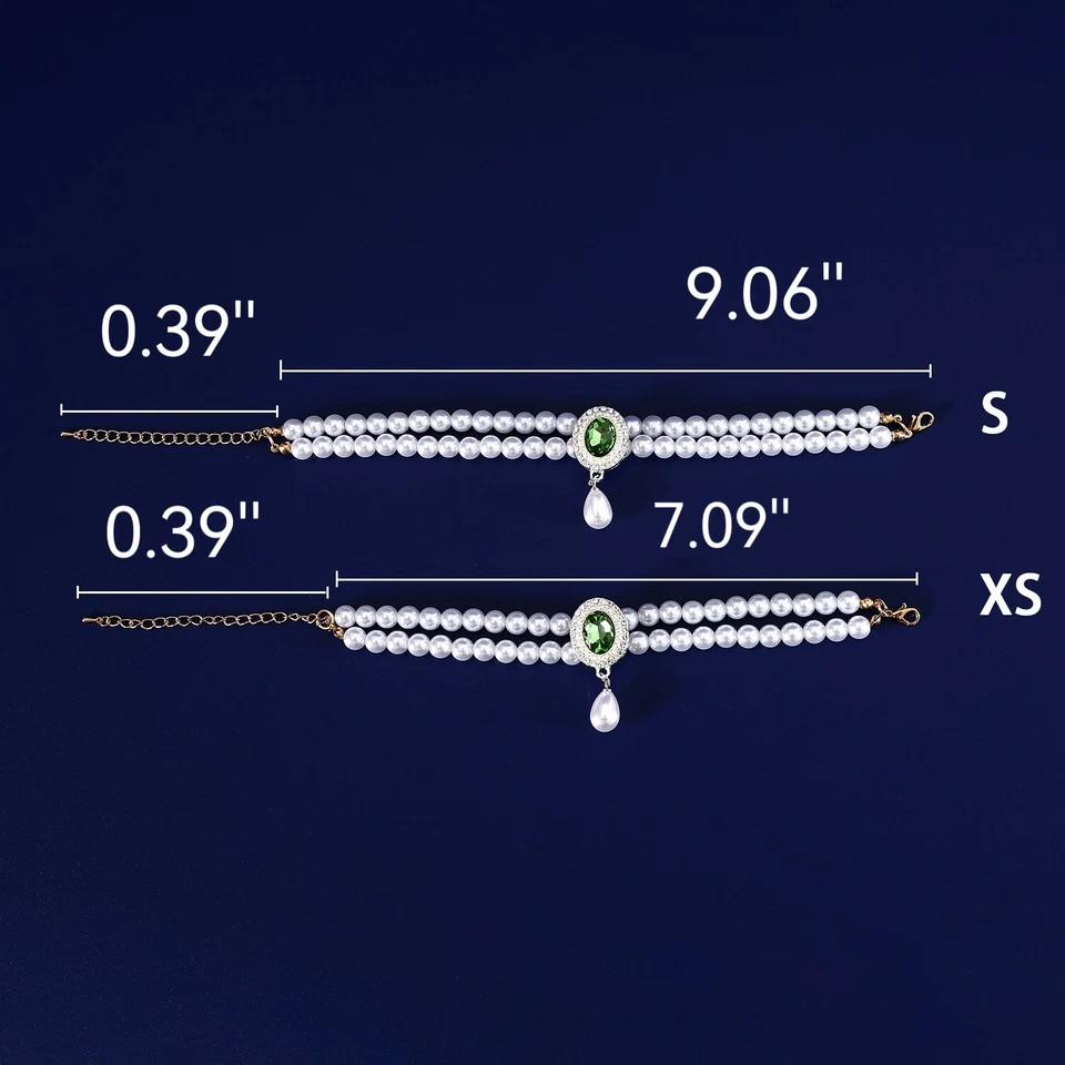 Colar de pérolas fofo de coração verde colar de pérolas para cachorros - Imagem 3 de 4