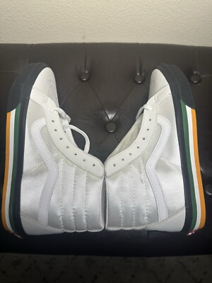 Vans Sk8 Hi Reissue White Silver Satin Leather Irish Men US Size 9 