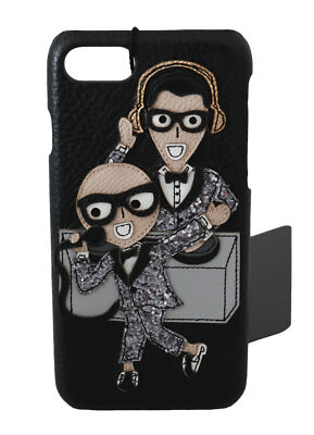 DOLCE & GABBANA Phone Case Cover Black Leather Designer Disco Patch iPhone 7-8