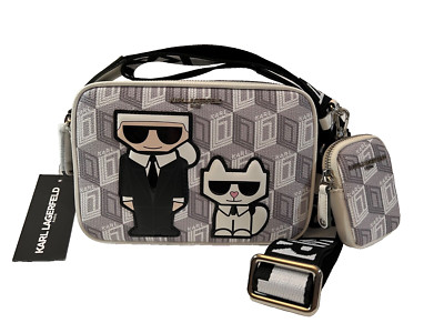 KARL LAGERFELD Maybelle Karl & Choupette White Gray Crossbody Purse