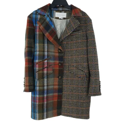 Cappotto lungo Veronica Barba India stampa mista lana Dickey a quadri blu marrone piccolo - Foto 4 di 17