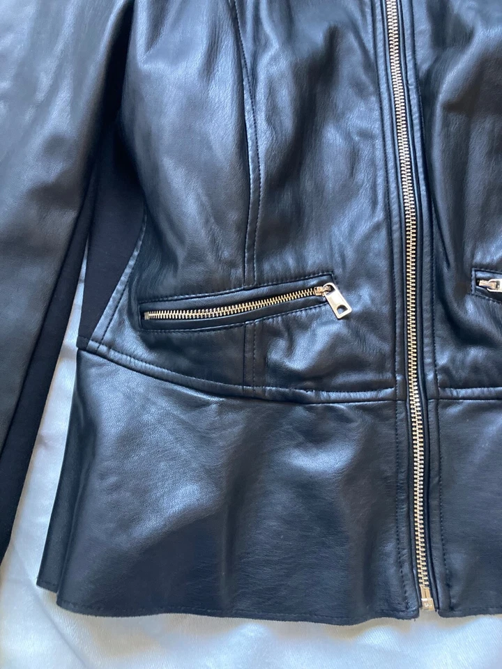 Veste En Cuir Zara Femme Noire Trafaluc Taille L Vintage Mode - Photo 4/4