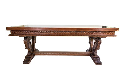 Vintage Spanish Oak Heavily Carved Trestle Dining Table | eBay