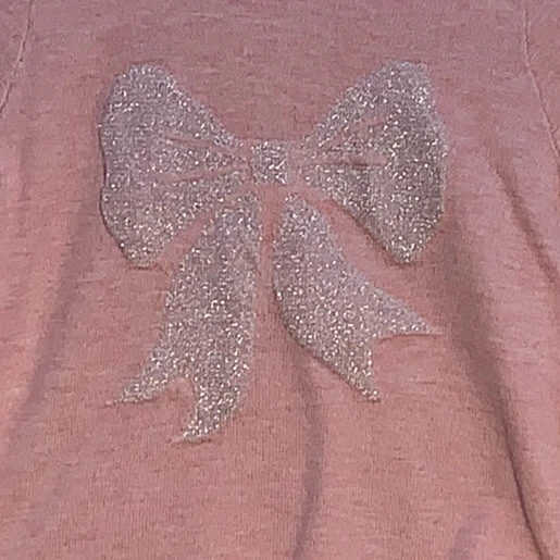 H&M Toddler Girl 18M-2T Sweater Mauve Long Sleeve Silver Bow Front Cotton Blend - Image 4 of 4