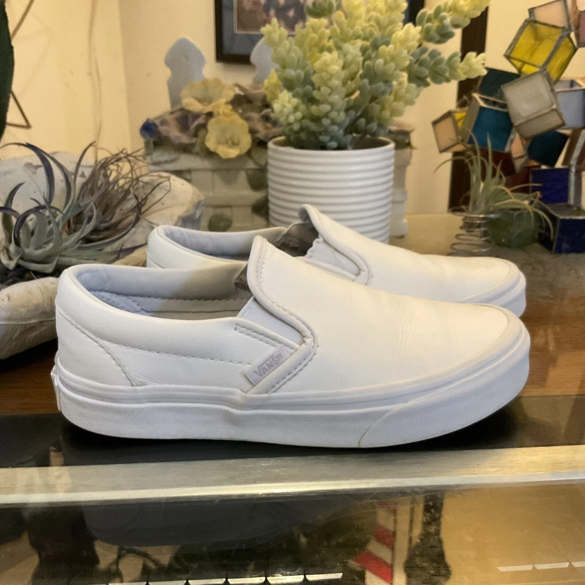 Vans white tumble slip on sales