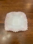 Vtg Fenton White Milk Glass Ruffled Edge Bowl with Pink Edge Square Dresser Tray