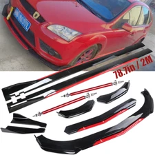 For Ford Focus Sedan Front Bumper Lip Splitter Spoiler Side Skirts Glossy Black