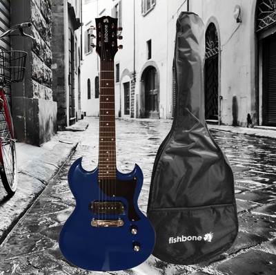Travel Size Electric Guitar - Fishbone Sg Jr Blue 32 5 3 4 Size Electric Guitar Gig Bag Cable Strap Travel Ebay