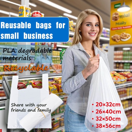 Reusable Recyclable Singlet Shopping Bags Grocery Checkout Carry Degradable Bulk - Picture 2 of 28