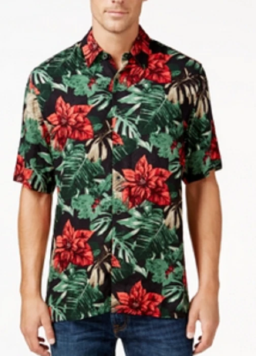 Tasso Elba Men's Floral Printed Short Sleeve Shirt Black Combo Size S