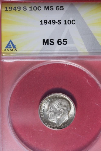 1949 S- ANACS 10C MS65 ROOSEVELT DIME #B48500