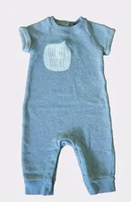 EUC Unisex Baby Gap Size: 6-9 Months Gray S/S  Romper "OH, HI THERE"