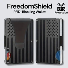 RFID Blocking Aluminum Wallet – Slim USA Flag Credit Card Holder -Holds Up To 12