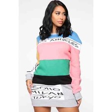 Fashion Nova Women's XL Say It Again Tunic Sweatshirt Mini Dress Colorful