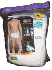 FRUIT OF THE LOOM MEN'S BRIEFS SIZE LARGE (36-38) FULL CUT, NO PINCH WAISTBAND