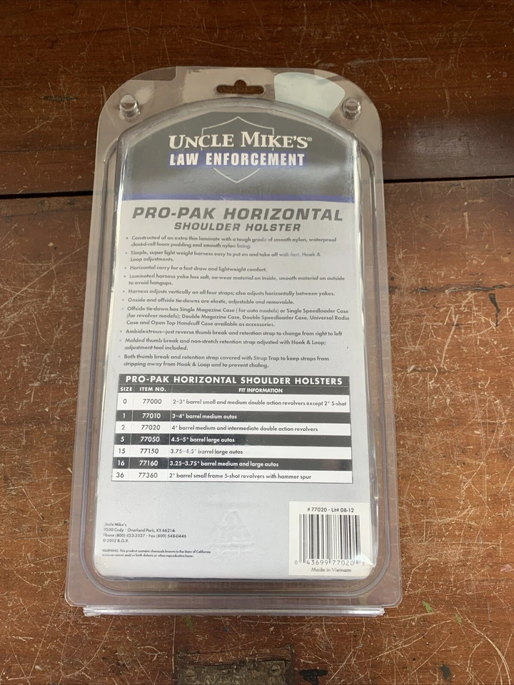 Uncle Mike's Law Enforcement CR HARNESS Horizontal Shoulder Holster 77020 SIZE 2 - Image 4 of 4