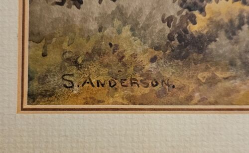 Framed Watercolour - Lady with Basket Walking in the Countryside by S. Anderson - Picture 3 of 4