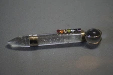 Natural  Quartz Crystal/Gemstone Reiki Healing Wand/Roller Ball Nickel Silver 5"