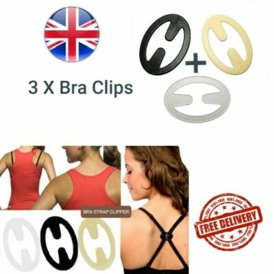 UK 3 x Bra Strap Clips Back Racer Cleavage Enhancer Converter Adapter ...
