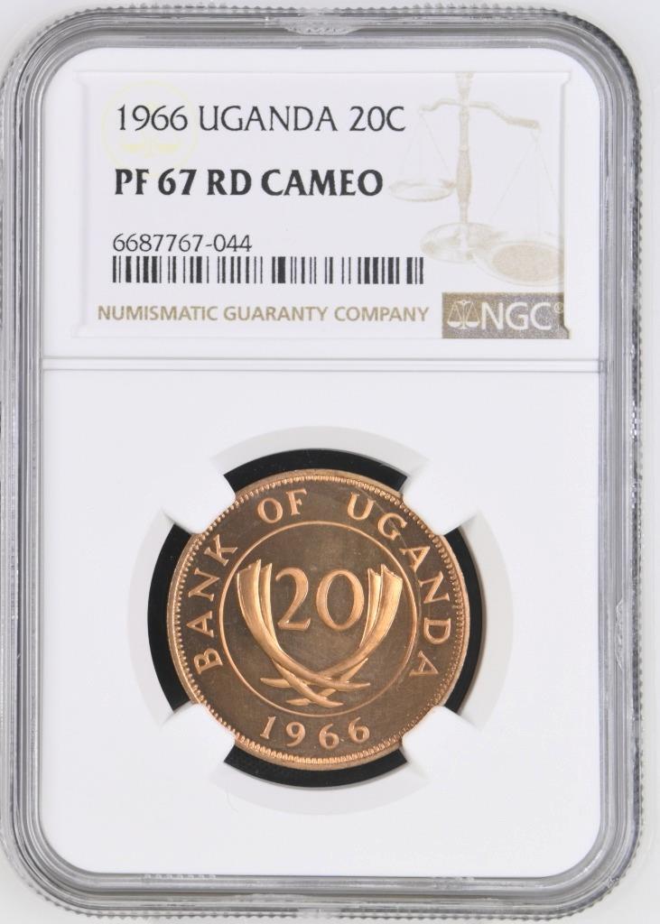 Uganda 20 Cents 1966 NGC PF 67 RD Cameo