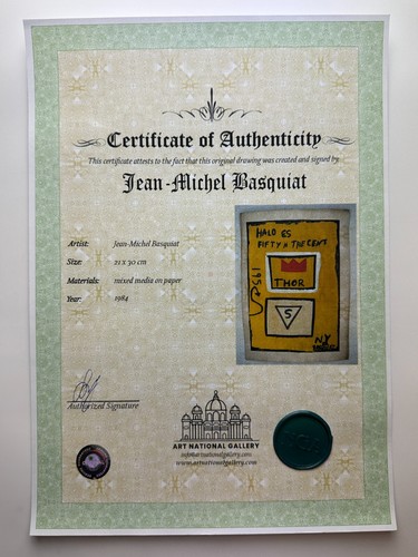 Jean-Michel Basquiat Coa Certificate Drawing Vintage Painting Original Signed - Picture 3 of 3