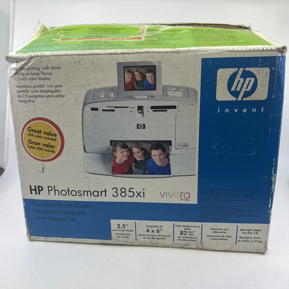 HP Photosmart 385xi Compact Photo Printer + Photo Paper + HP95 Color Ink (NEW)