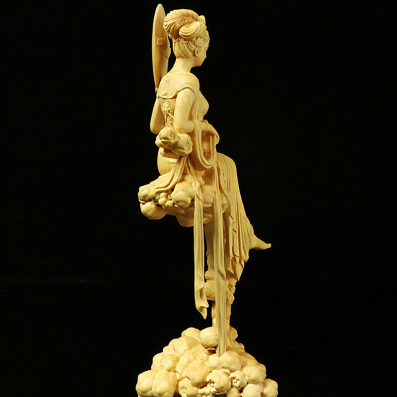 7" Boxwood Wood Carving Chang'e Statue Mythological Figure Sculpture