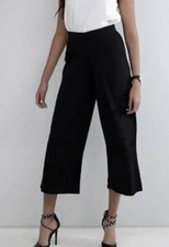 ASOS Womens 6 Black Stretch Trousers Pants Cropped Wide Leg Office Ankle E