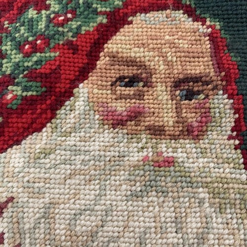 Vintage Needlepoint Christmas Stocking Santa Claus Face Handmade Holiday Decor - Picture 5 of 11