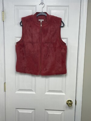 Yvonne Le Marie Vintage Women's Suede Rabbit Fur Red Vest Jacket size 14.