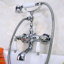 Polished Chrome Brass Wall Mount Bathtub Clawfoot Faucet Mixer Tap w/Hand Shower