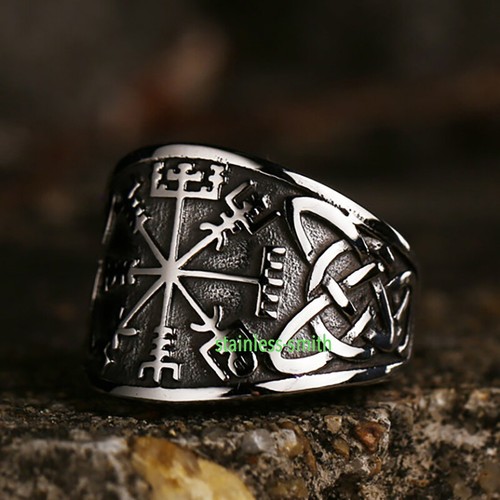 SMITH Men's Stainless Steel Viking Celtic Knot Vegvisir Compass Ring Size 6-15 - 第 3/4 張圖片