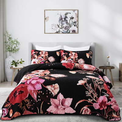 Floral Quilt Set Queen 3 Pieces Red Floral Quilt Coverlet Set Soft Microfiber Li