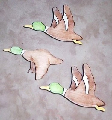 3 FLIEGENDE ENTEN 2D rustikal Vintage Holz WANDBEHANG Deko siehe Bilder Süßigkeiten