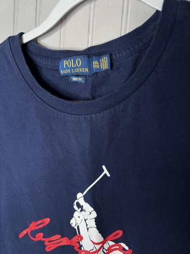 Polo Ralph Lauren Shirt Mens 2XL Navy Blue Classic Fit Big Pony Script Tee - Picture 3 of 13