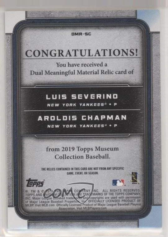2019 Topps Museum Collection /50 Aroldis Chapman Luis Severino Dual Patch - Image 2 of 2