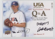 2008 USA Baseball Teams 18U National Team Q & A 14/20 Jake Barrett Auto 1x0